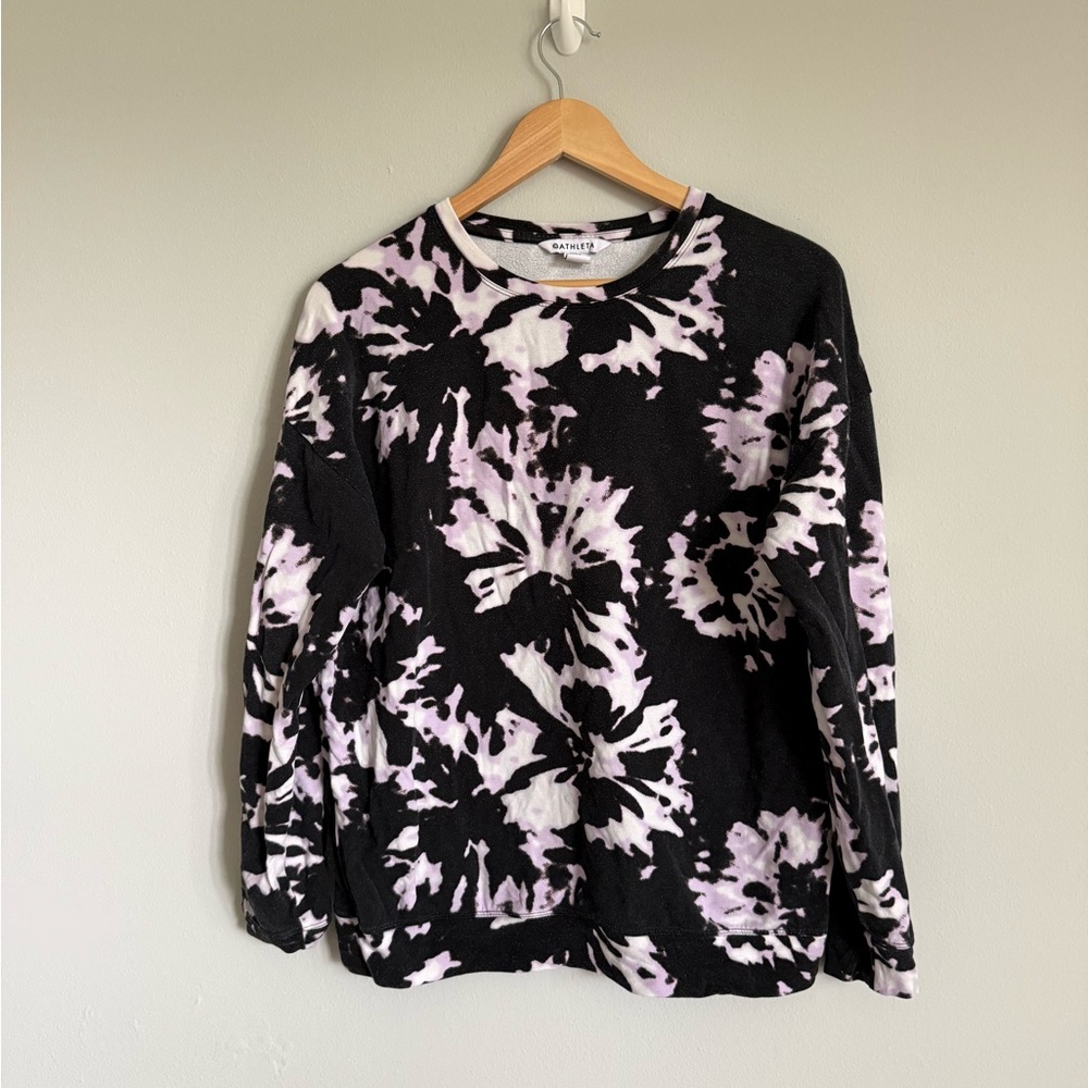 Athleta Black and Light Purple Tie-Dye Sweatshirt